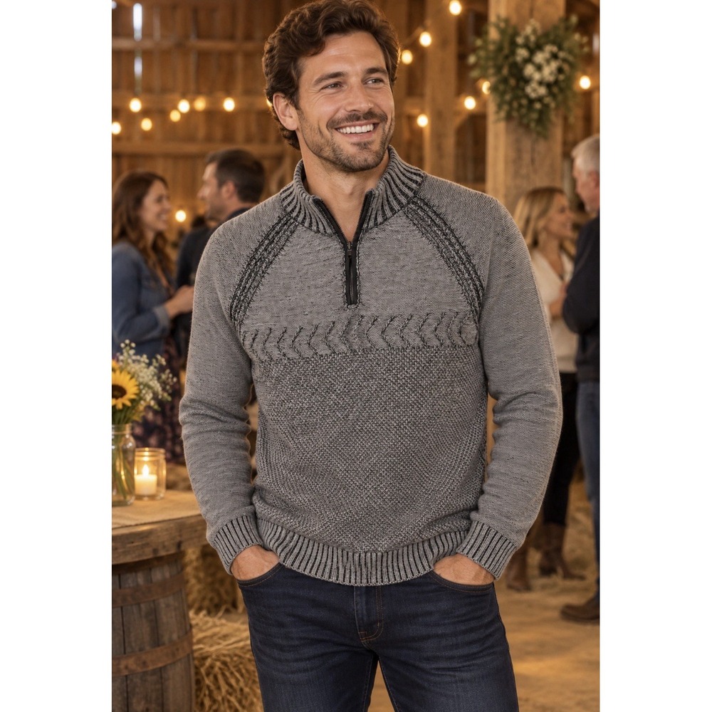 JB. Holt Men's XL Black & Gray Speckled Patterned 1/4 Zip Knit Sweater